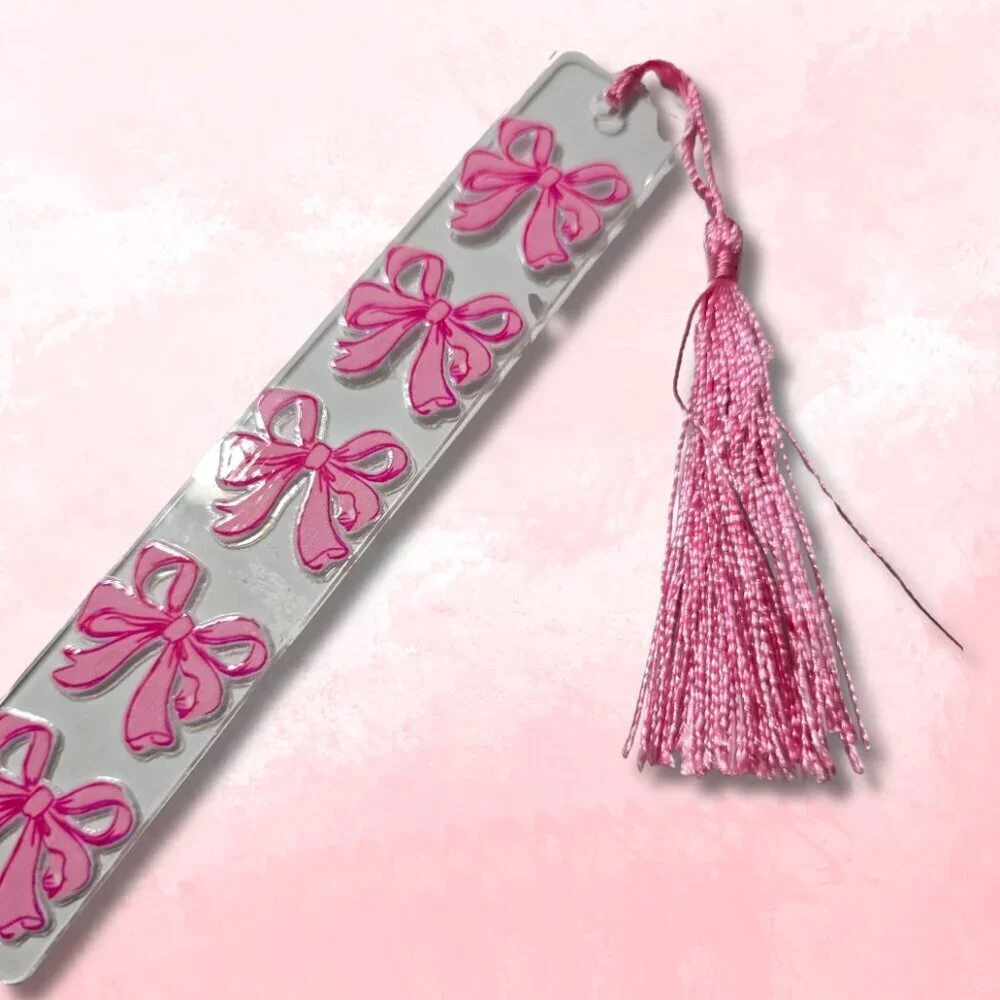 Acrylic Bookmark Pink Bow Coquette with Pink Tassel